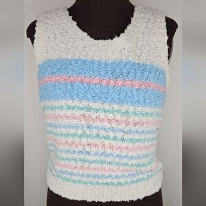 Vintage VEST size M 70s 80s sleeveless knit top pastel colours striped layering